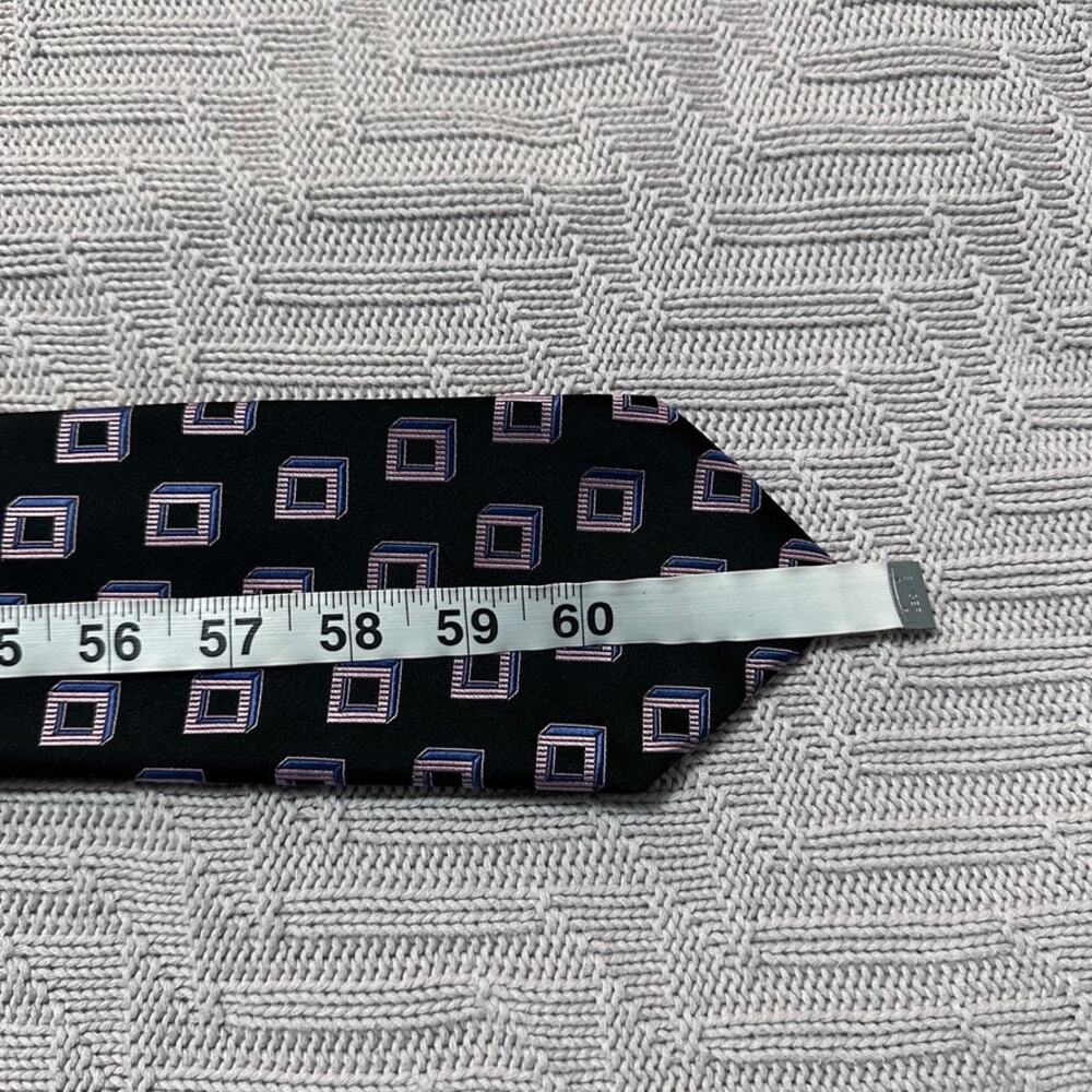 Bresciani Black Square Geometric Patterned Silk Tie View 4
